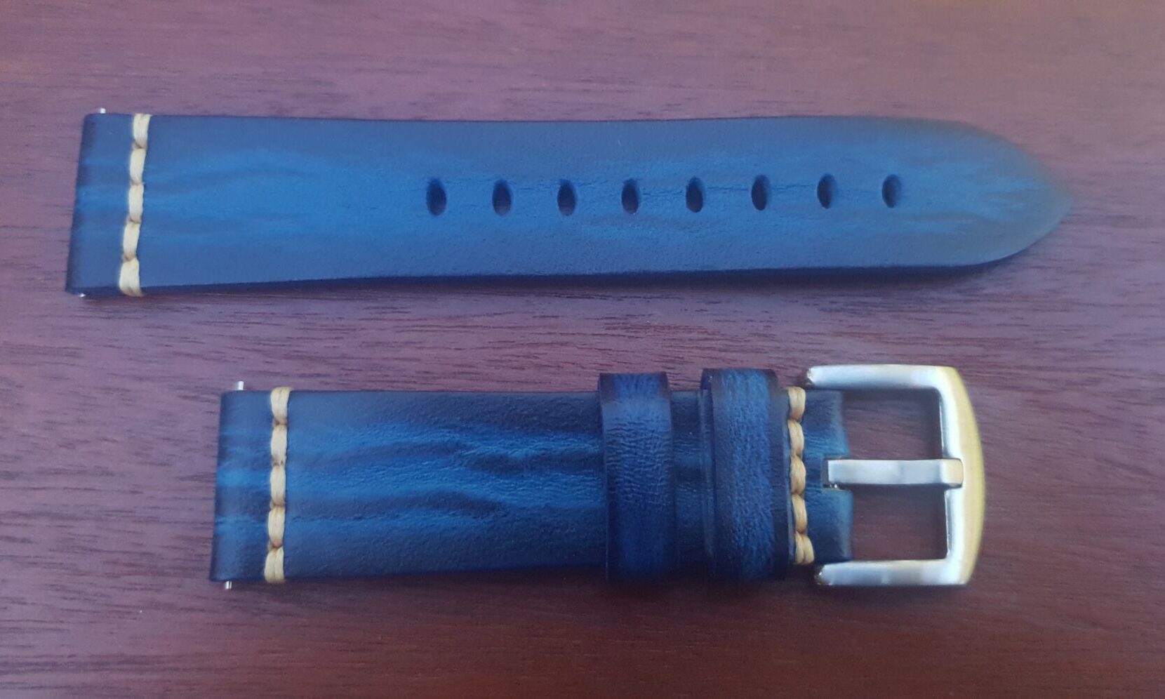 Italian calf leather watch strap blue two tone colour