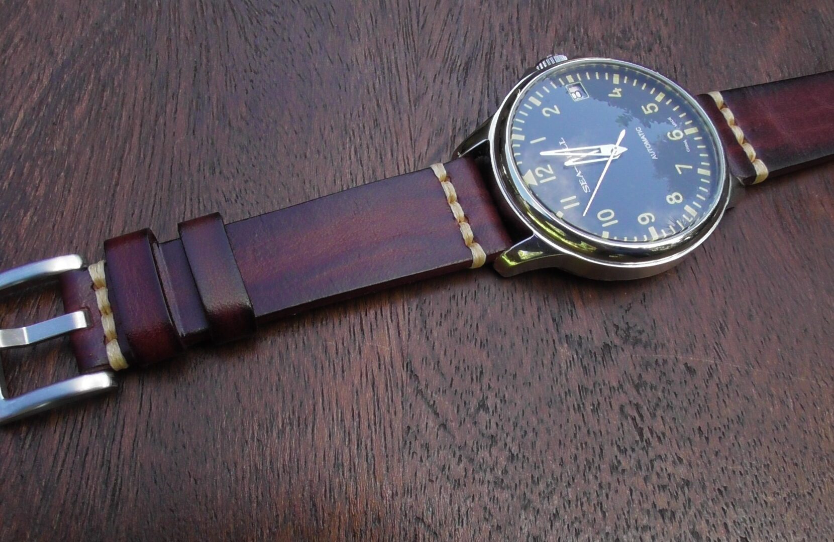 flaxton leather watch strap on seagull big pilot-44mm