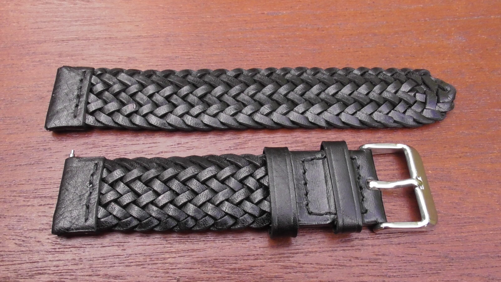 braided leather watch band in black 2.2mm leather braid