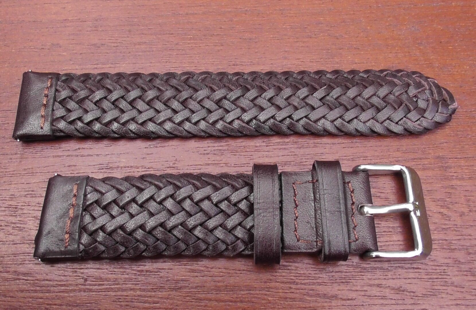 braided leather watch band brown