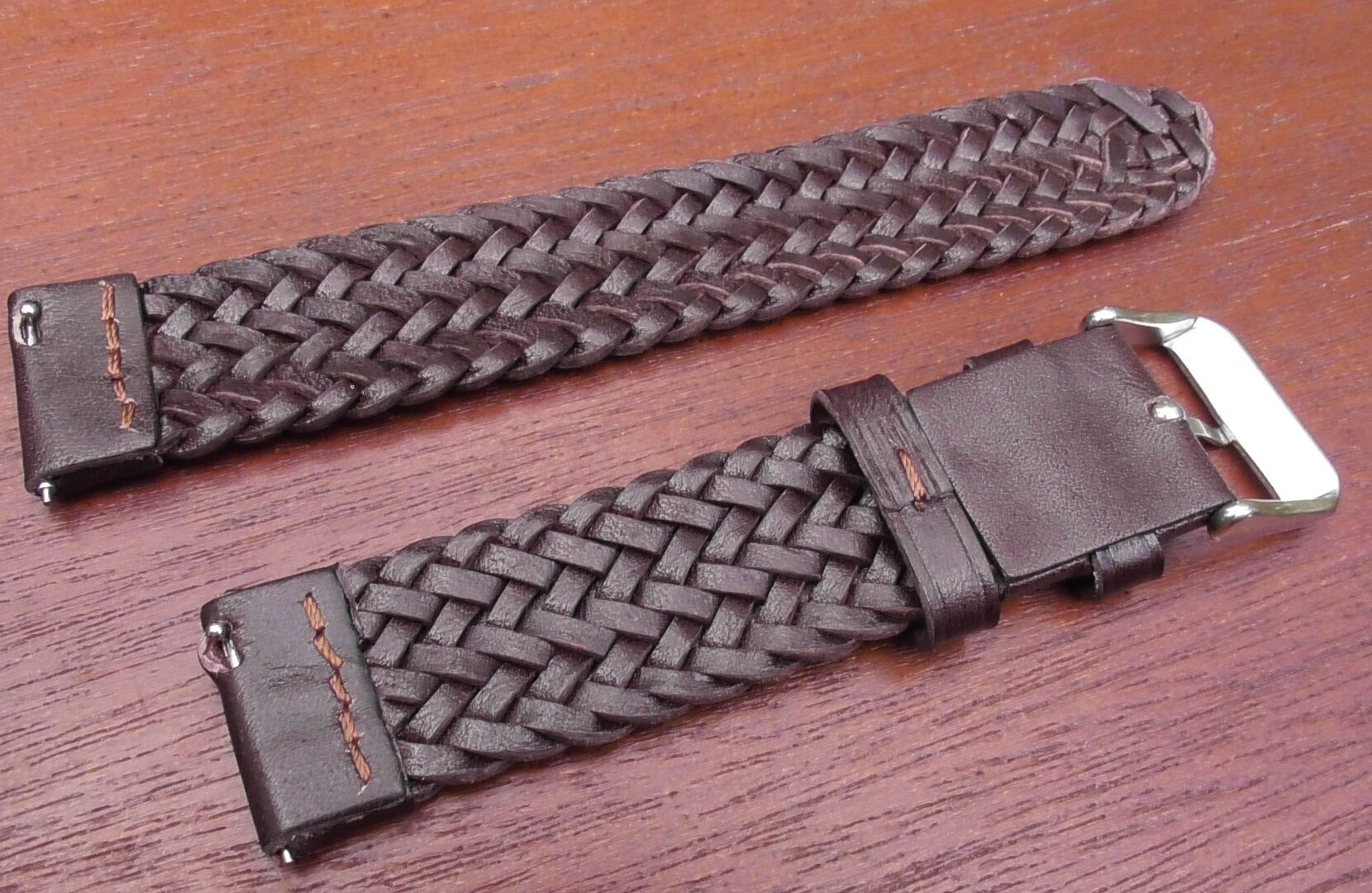 braided leather brown strap rear showing quick release