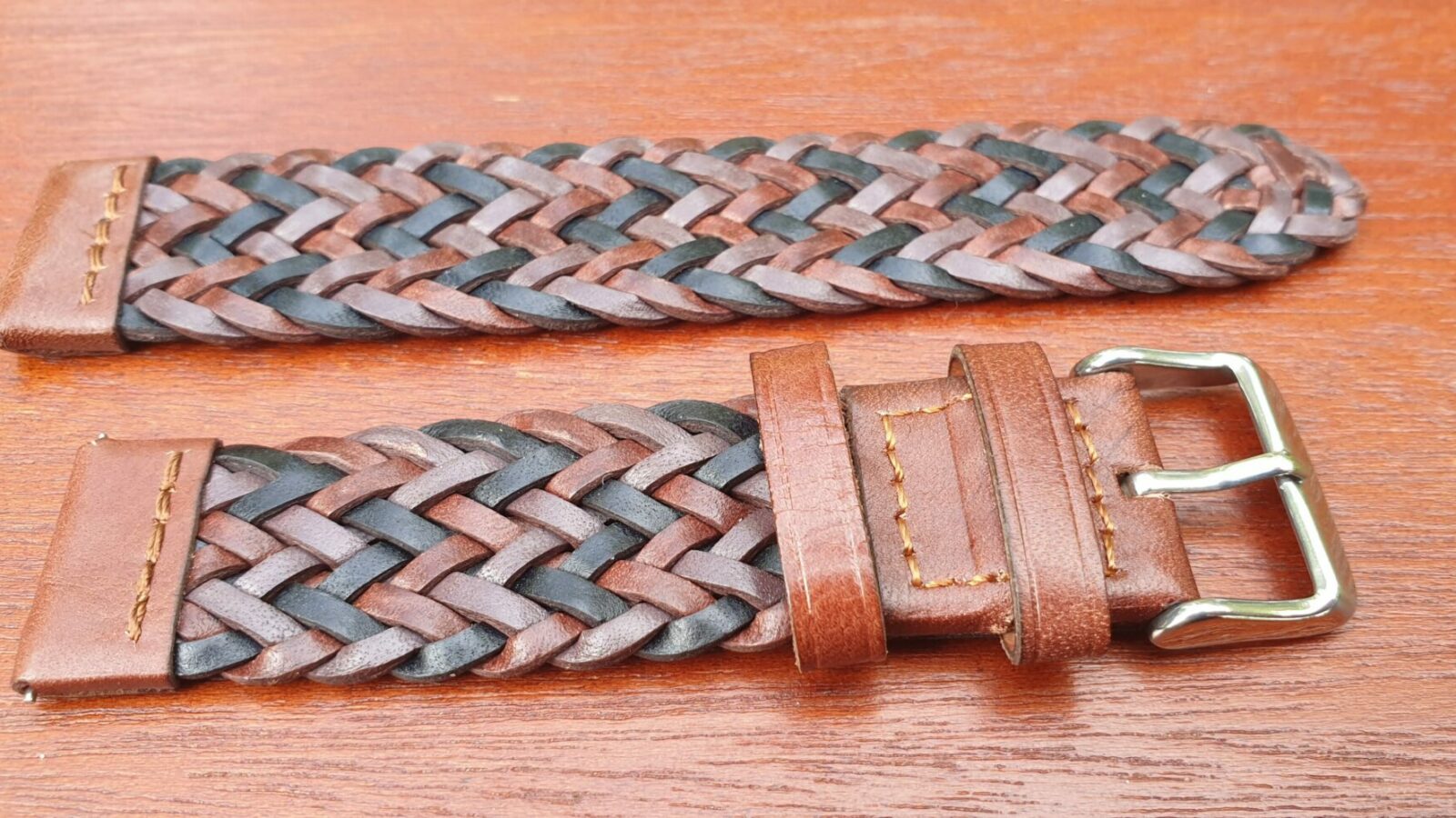 briaded leather watch strap multi-colour