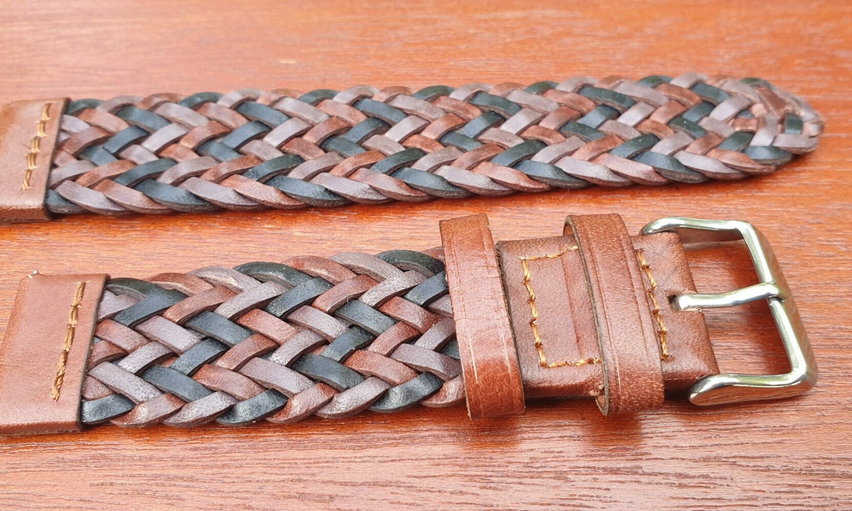briaded leather watch strap multi-colour