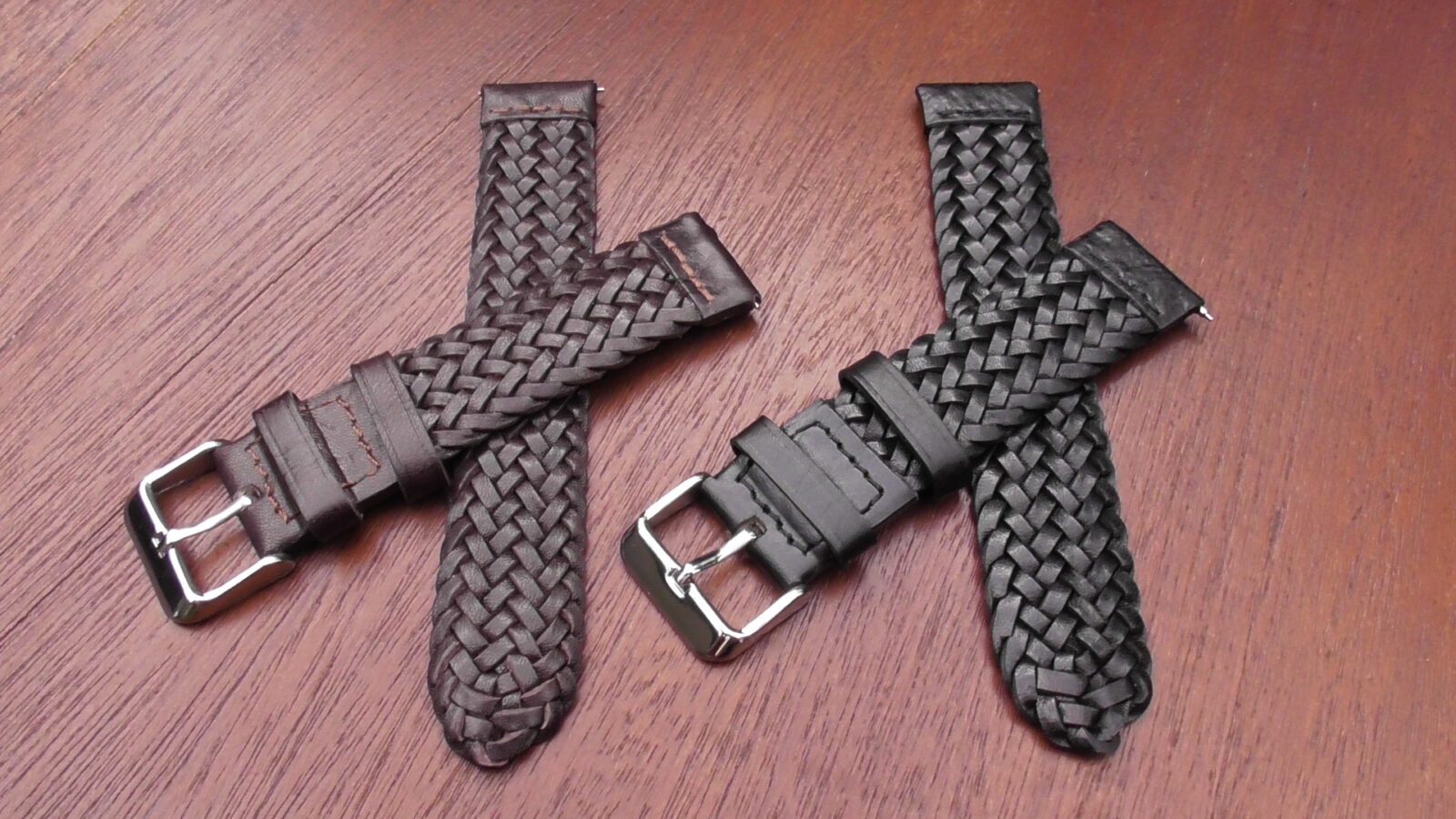 braided leather watch straps with quick release brown or black leather
