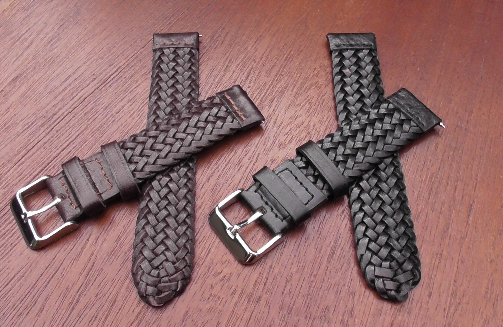 braided leather watch straps with quick release brown or black leather
