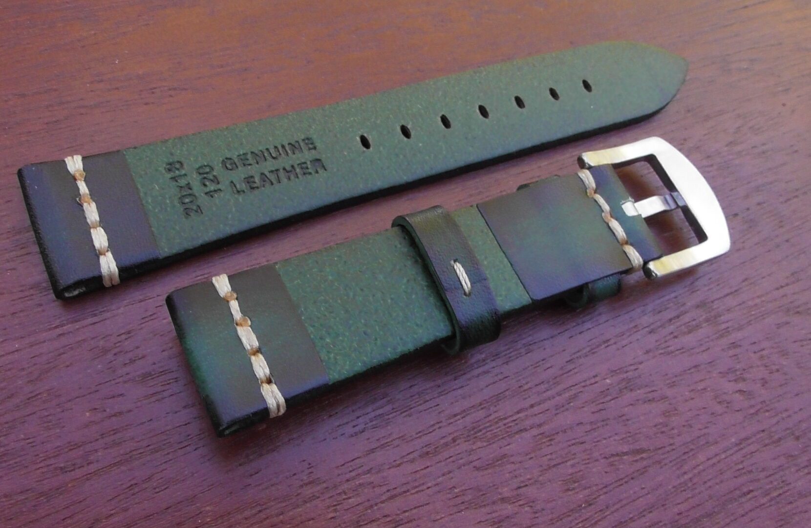 rear of kiamba green leather strap