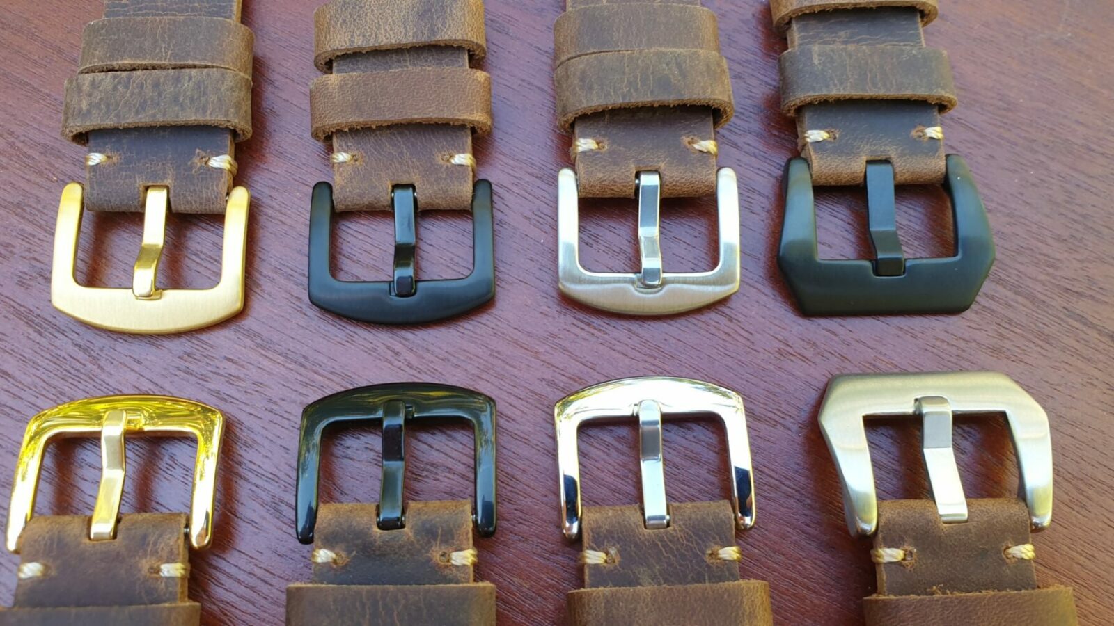cooroy one piece leather watch band showing buckle colour choices