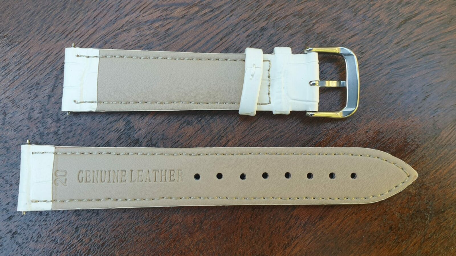 rear of noosa leather watch strap white