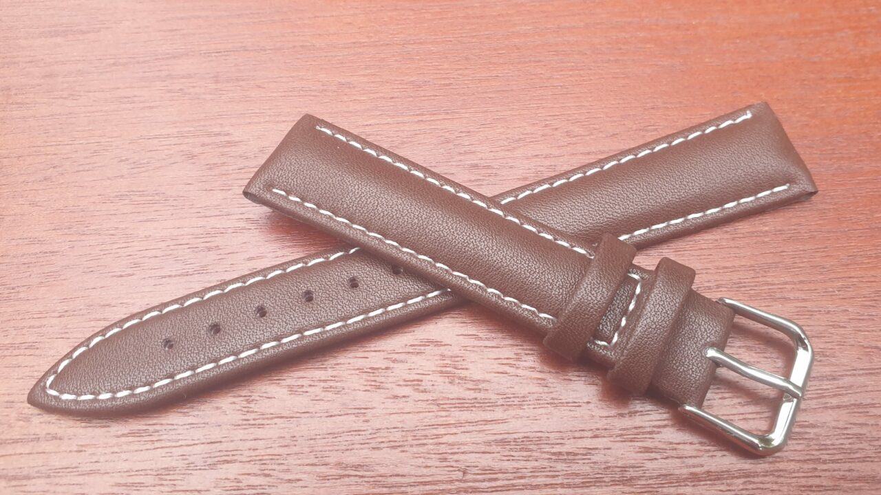 brown leather strap with white thread