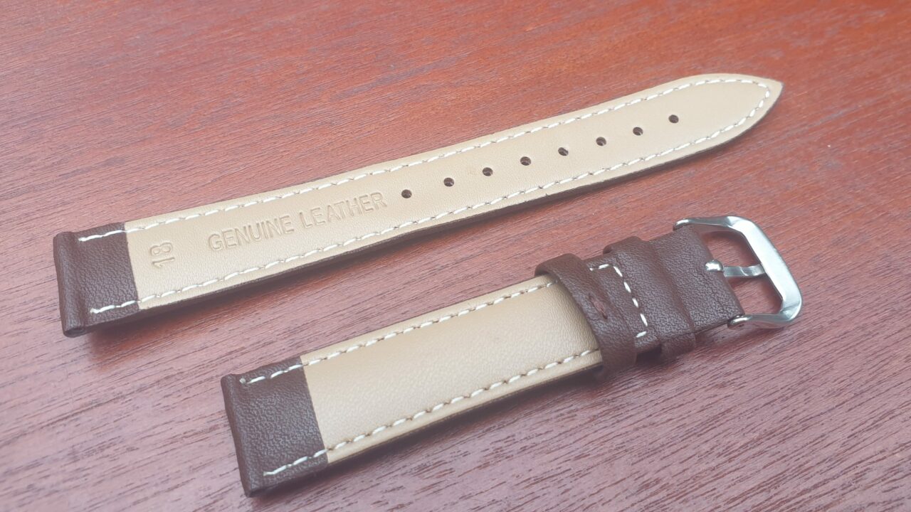 rear of brown leather watch band