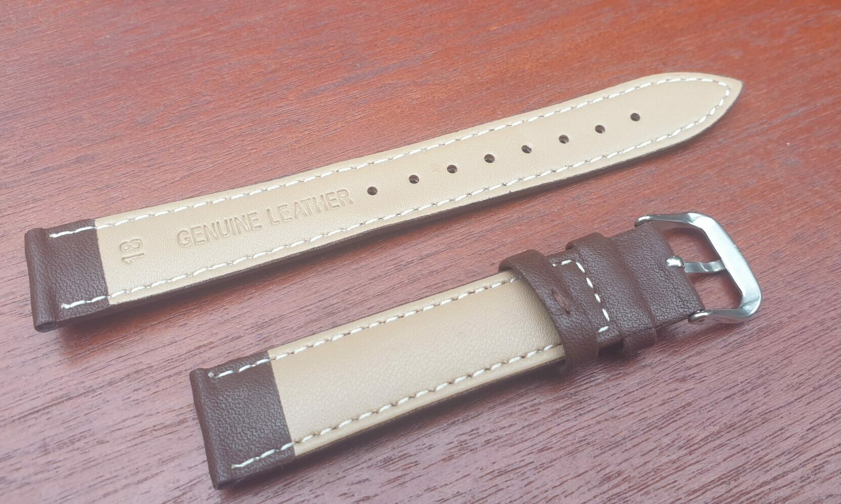 rear of brown leather watch band