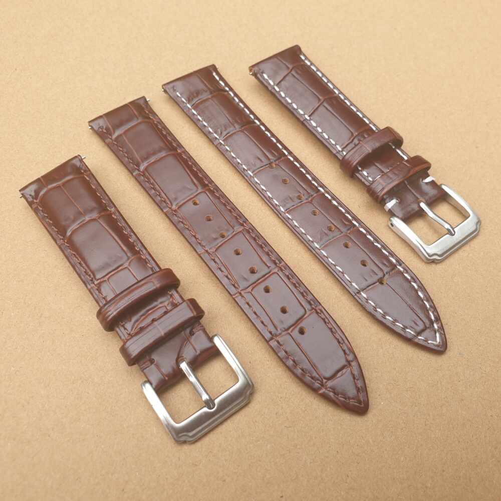 brown alligator pattern leather watch strap
