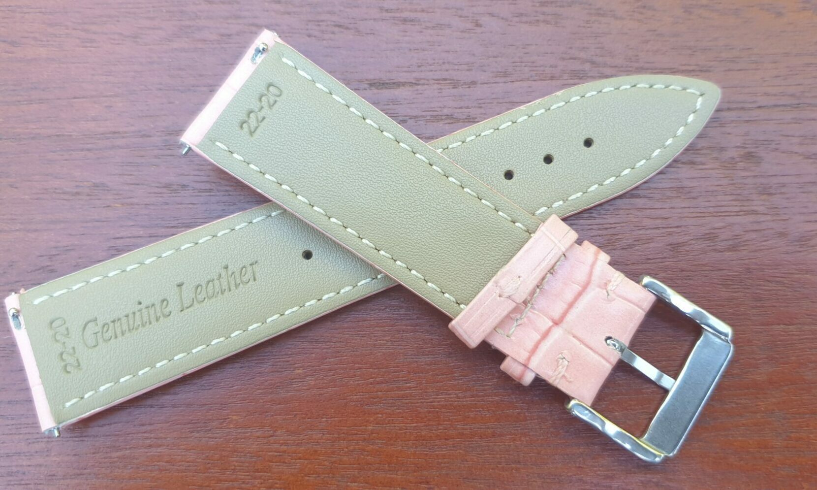 rear of coolum pink leather watch strap