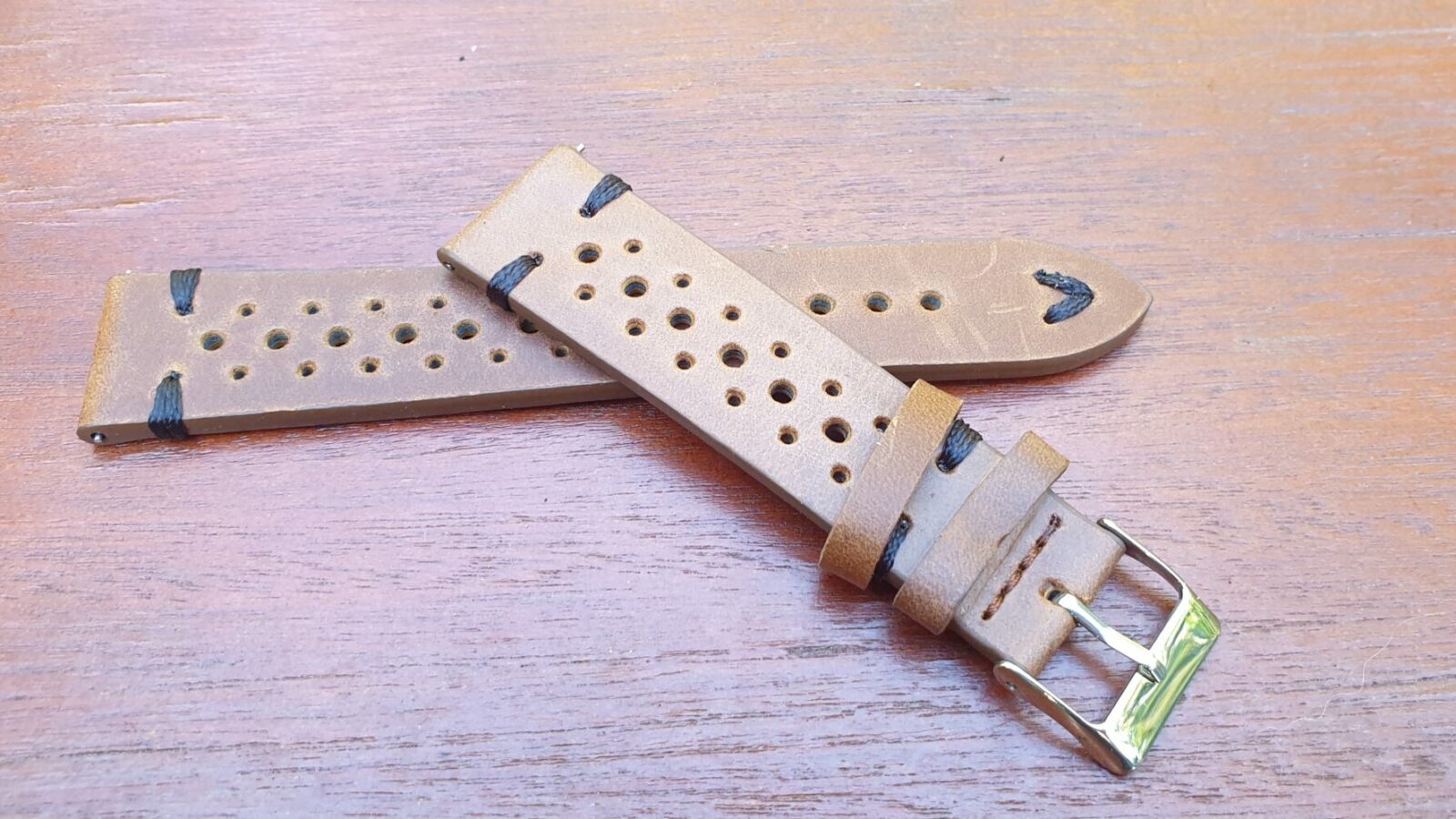 Perforated Light Brown with White Stitching watch strap