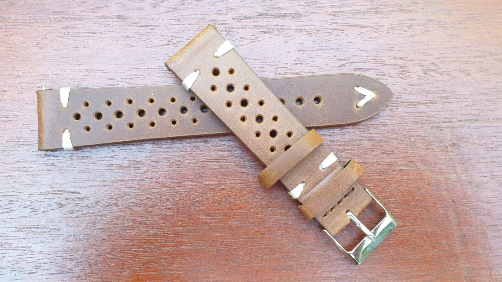 Perforated Light Brown leather watch band