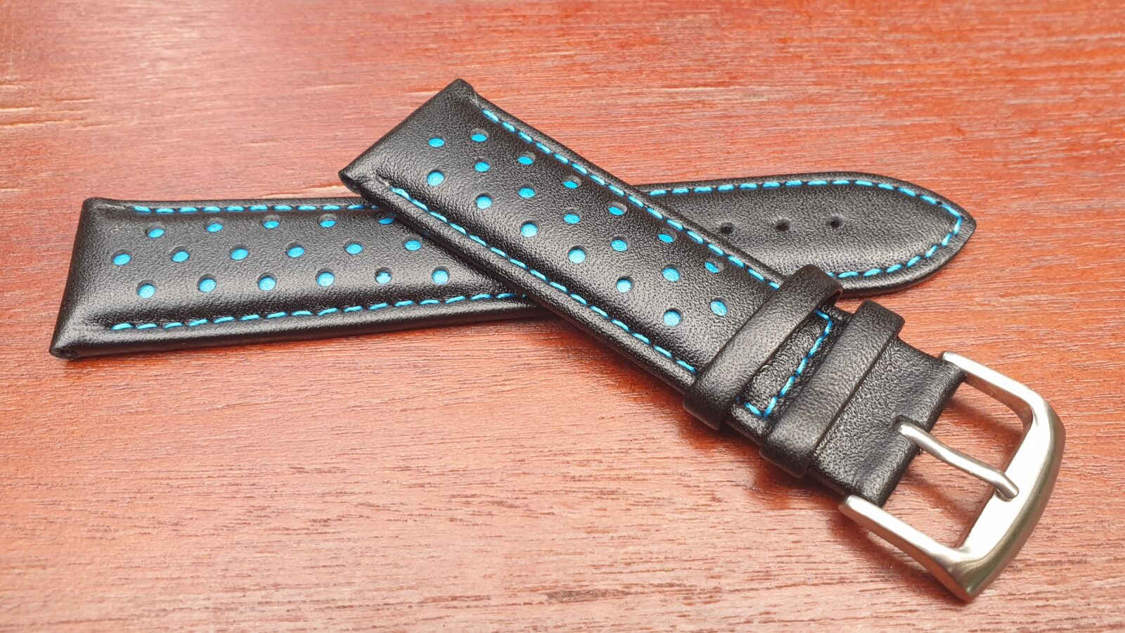 blue leather racing watch strap