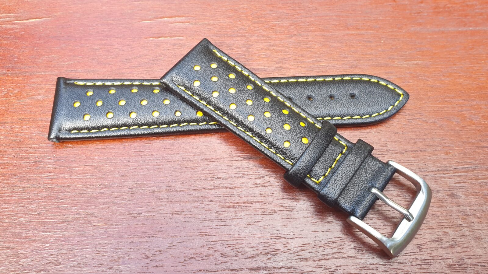 Le Mans Racing Yellow leather watch strap