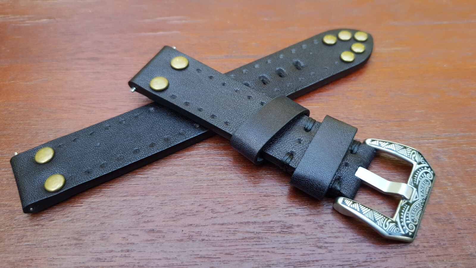 pilot rivet leather watch strap black