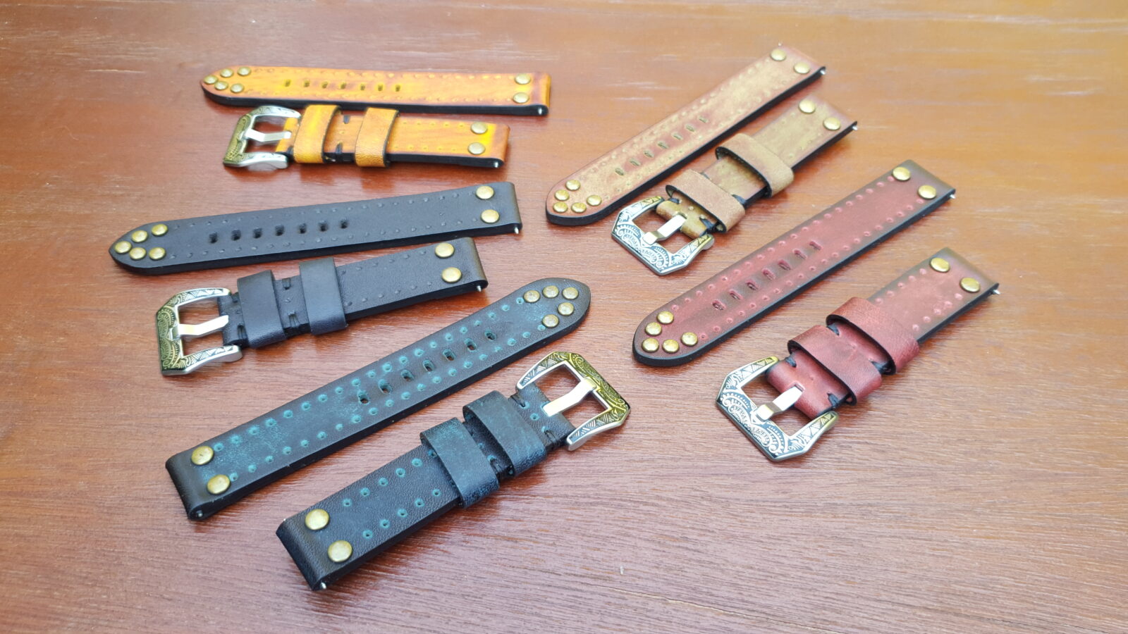 pilot rivet leather vintage style watch straps all colours