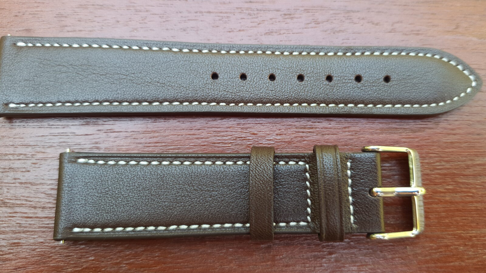 Soft Calf Leather Brown watch band white stitching