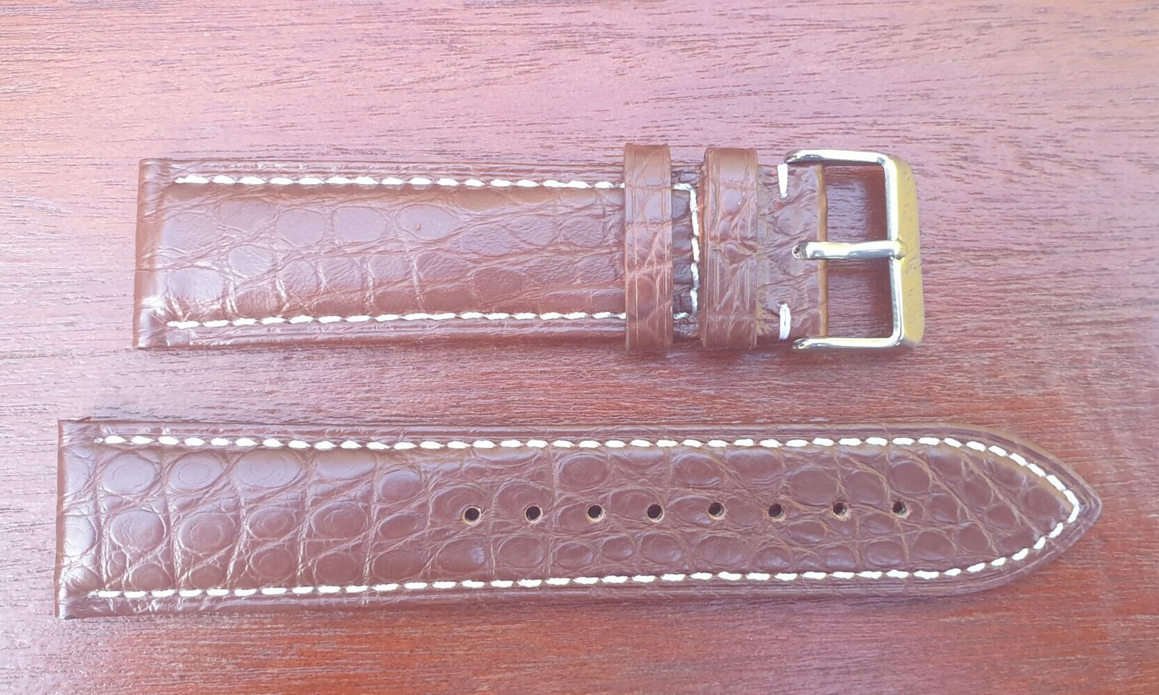 Brown with White Stitching Alligator Strap