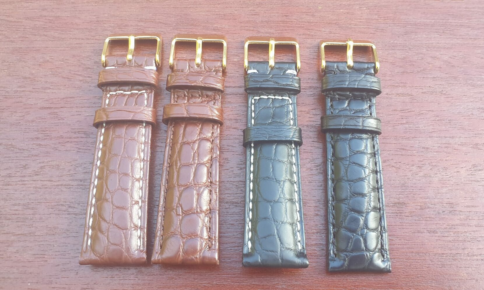 alligator leather watch straps with gold buckle