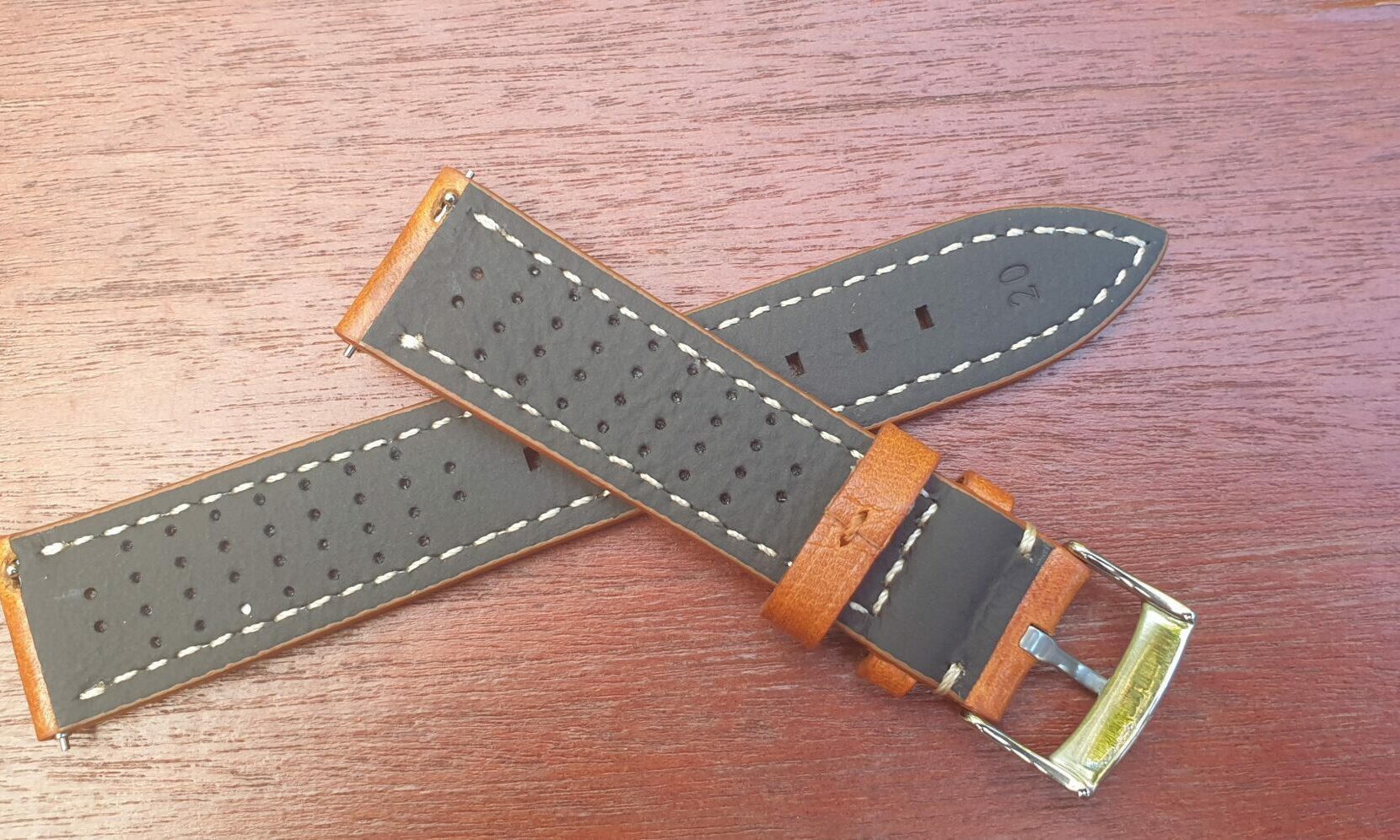 raw vented tan leather watch strap