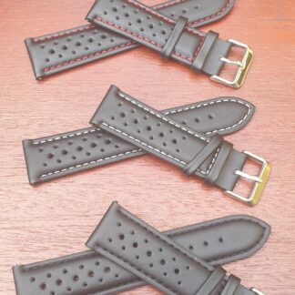 buddina leather rally racing watch strap all colours black white red stitching vented