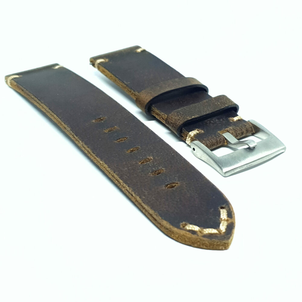 Vintage leather watch strap with vented underside
