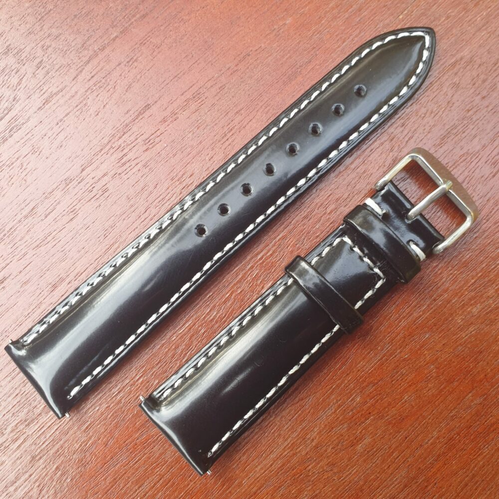 polished smooth leather watch strap with high gloss