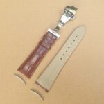 curved lug black Alligator pattern leather watch strap with deployant clasp