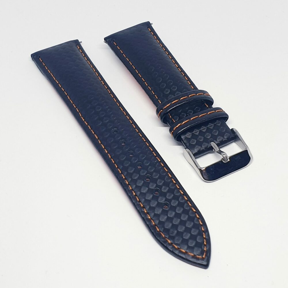 Carbon Fiber Pattern Orange and black leather watch strap