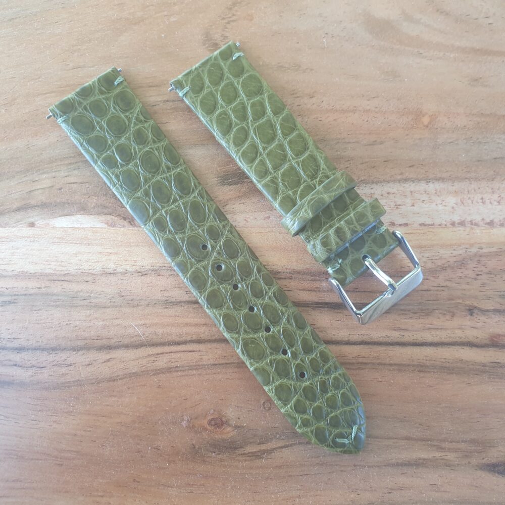 Alligator Leather Watch Strap Thin Green