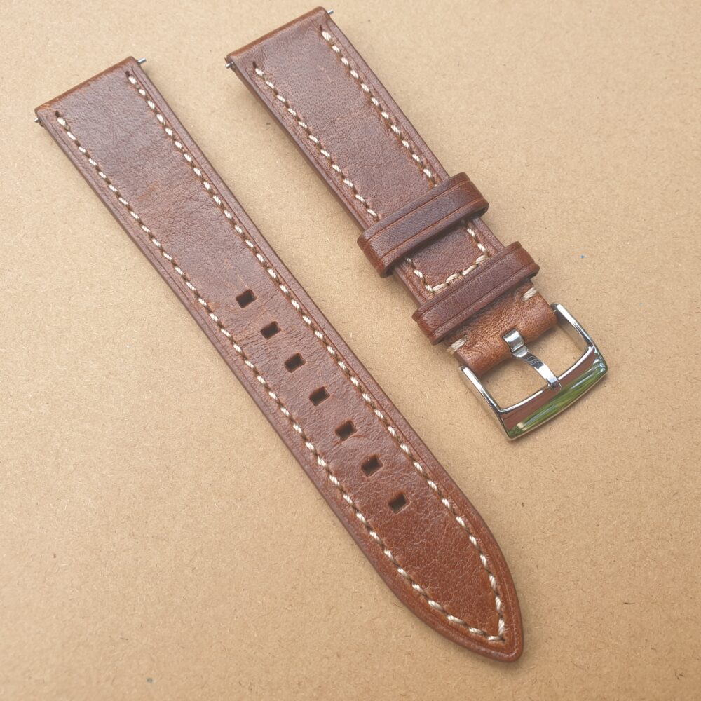 brown leather watch strap underside vented with quick release spring bars
