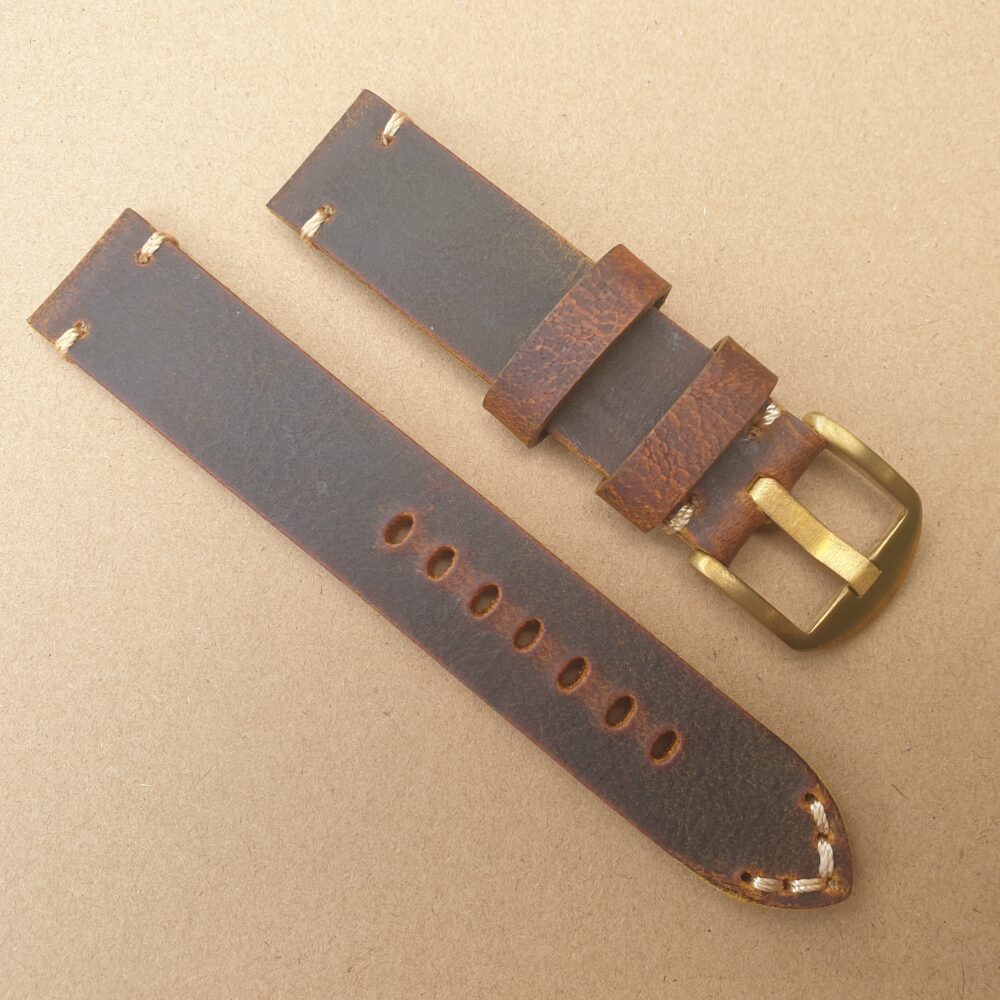 Handmade top grain leather watch strap raw edge