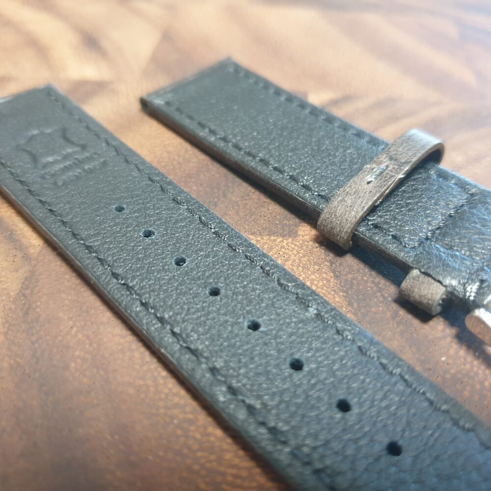 Eudlo Antique grey leather watch strap underside