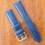 blue cowhide leather watch strap with silver buckle