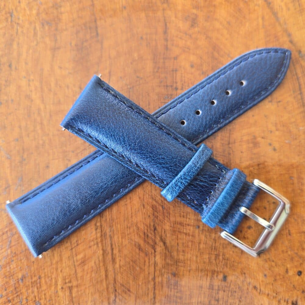 blue cowhide leather watch strap crossed