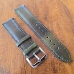 Cowhide leather watch strap with vintage green colour patina