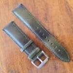 Leather watch strap with vintage green colour patina