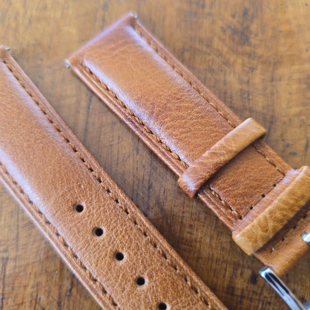 closeup of veg-tanned watch band