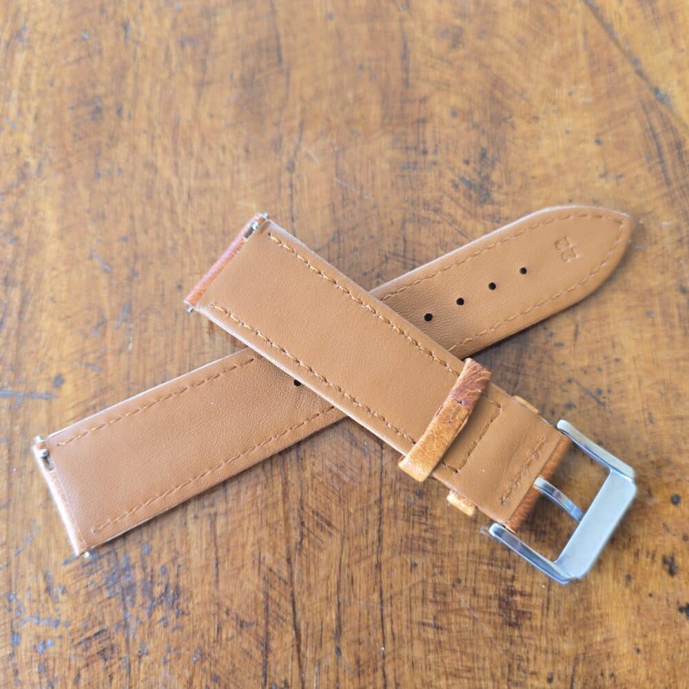 underside of vegetable tanned leather watch band